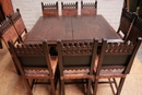 Gothic style Table and chairs in Walnut, France 19th century