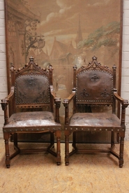 2 gothic arm chairs in walnut