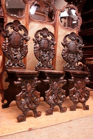 3 decorative renaissance style chairs in walnut