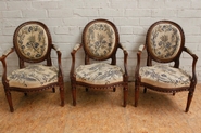 3 Louis XVI walnut arm chairs