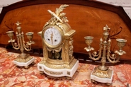 3 pc. Louis XVI clock set in gilt bronze and marble