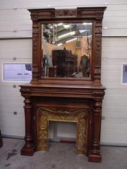 walnut fire mantle with mirror 19th century