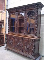 19th century oak figural renaissance bookcase 6 door