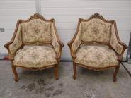pair of French walnut louis XV arm chairs circa 1900