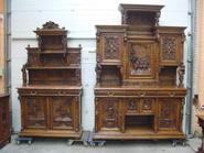 French walnut monumental figural cabinet and server 19 th century