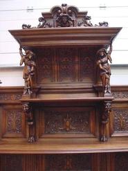 French walnut monumental figural cabinet and server 19 th century