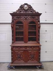 monumental oak figural french renaissance cabinet with clock 19th century