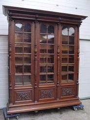 monumental walnut renaissance 3 door bookcase 19th century 84.5 w x 104 t x 22 d inch