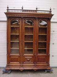 3 doors french walnut bookcase 19th century (75 w x 106 t x 23 d inch)