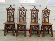 set of 4 walnut gothic chairs signed by the maker 19th century 15.5 w x 14.5 d x 46 t (inch)