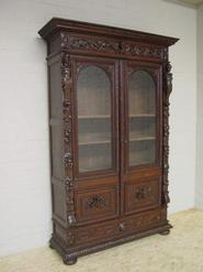 oak figural hunt bookcase 19th century 59 x 90 t x 19.5 d(inch)