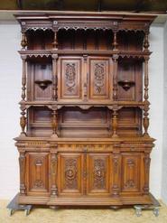 monumental walnut renaissance cabinet + server 19th century