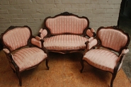 3pc walnut Louis XV sofa set