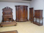 Exceptional 6pc solid walnut castle bedroom suite 19th century