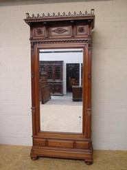 Single door walnut armoire with 3 doors on top 19th century