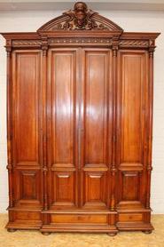 monumental walnut 4 door renaissance armoire/bookcase 19th century