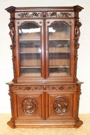 Oak figural hunt cabinet 19th century