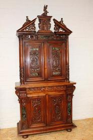 Walnut renaissance cabinet with marble inlay 19th century
