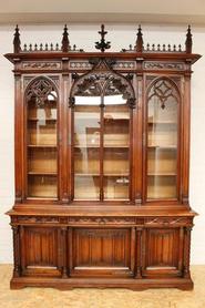 6 door walnut gothic bookcase 19th century