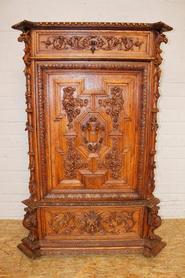 Oak renaissance cabinet with drawers inside 19th century