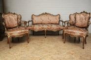5 Pc. Walnut Louis XV sofa set with gilt accents 19th century.