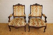 Pair rosewood Louis XV arm chairs 19th century