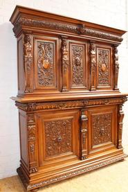 Walnut figural renaissance cabinet 19th century