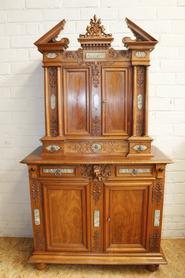 Solod walnut cabinet with marble inlay Signed By Doussy Dijon 19th century