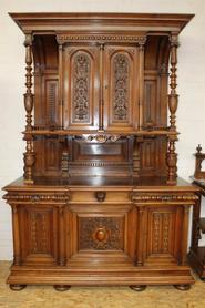 Walnut Henri II cabinet and server signed by the maker 19th century