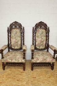 pair of oak hunt arm chairs 19th century