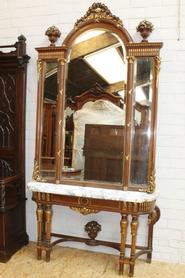 walnut gilded Louis XVi console + mirror 19 th century