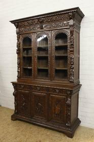 6 door oak renaissance figural bookcase