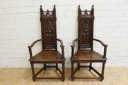 Pair of gothic walnut arm chairs