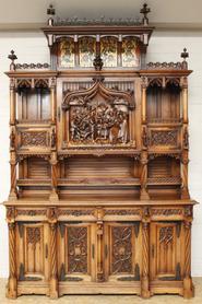 Best quality monumental walnut gothic cabinet 19th century