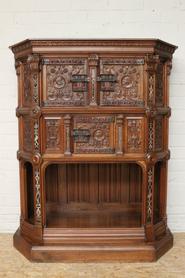 High quality walnut renaissance/gothic cabinet with inlay signed by the maker 19th century