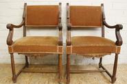 Pair of walnut Henri II armchairs