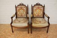 pair of walnut Louis XVI arm chairs circa 1900