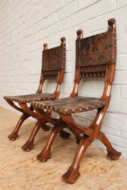 Pair walnut Gothic side chairs