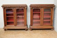 Pair walnut Henri II display cabinets 19th century