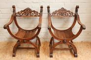 Pair walnut dagobert arm chairs 19th century