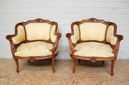 pair walnut Louis XV arm chairs  19th century
