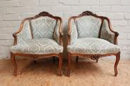 Pair walnut Louis XV arm chairs 19th century
