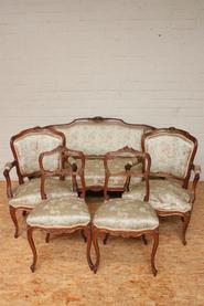 Walnut 5 pc. Louis XV sofa set 
