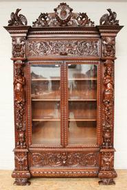 Walnut Italian Renaissance figural display cabinet 19th century