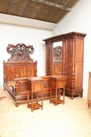 Exceptional 4pc solid walnut Renaissance bedroom set 19th century