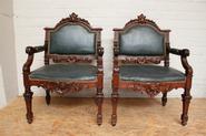 Pair of walnut Regency style arm chairs 19th century