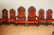 2 oak hunt arm chairs + 4 chairs 19th century
