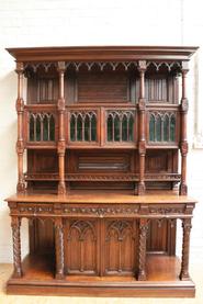 Oak gothic monumental cabinet 19th century