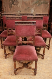 6 Henri II chairs in walnut