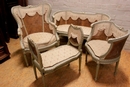 Louis XVI style Sofa set in paint wood, France 19th century